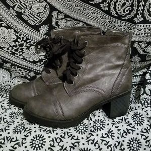 Grey Heeled Combat Boots